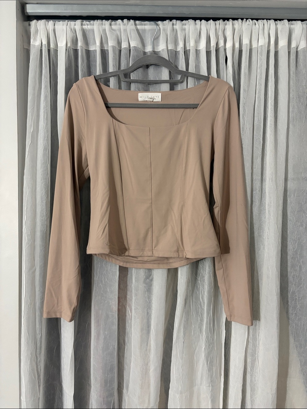 Wild Skyes Taupe Scoop-Neck Long Sleeve Top